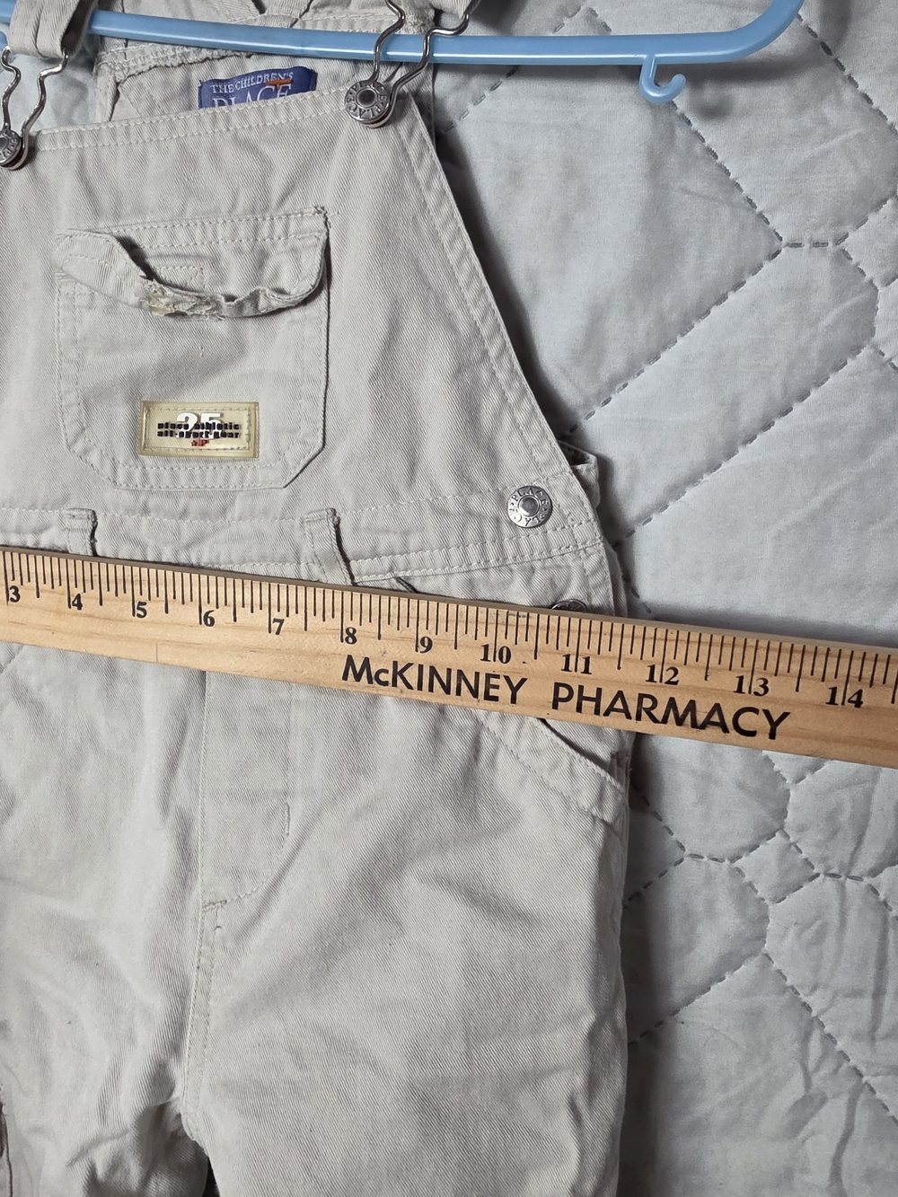 Place  Overalls Toddler Sz 18 Months Chino Cream Chambray Twill Vestbak - Picture 10 of 10